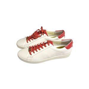 Michael Kors Irving Lace Up Sneakers Shoes Leather Women White Pink 10 NIB